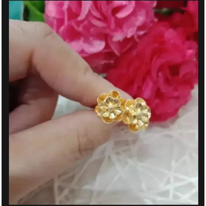 COD anting tusuk motif mawar lapis emas 24k asli mewah