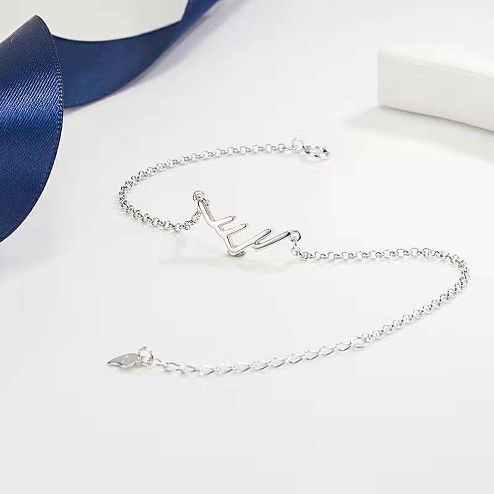 Gelang Pasangan Agustina 2pcs/set Lucu Perak Gelombang Gunung Tembaga Gadis Laut Perempuan Tangan Rantai