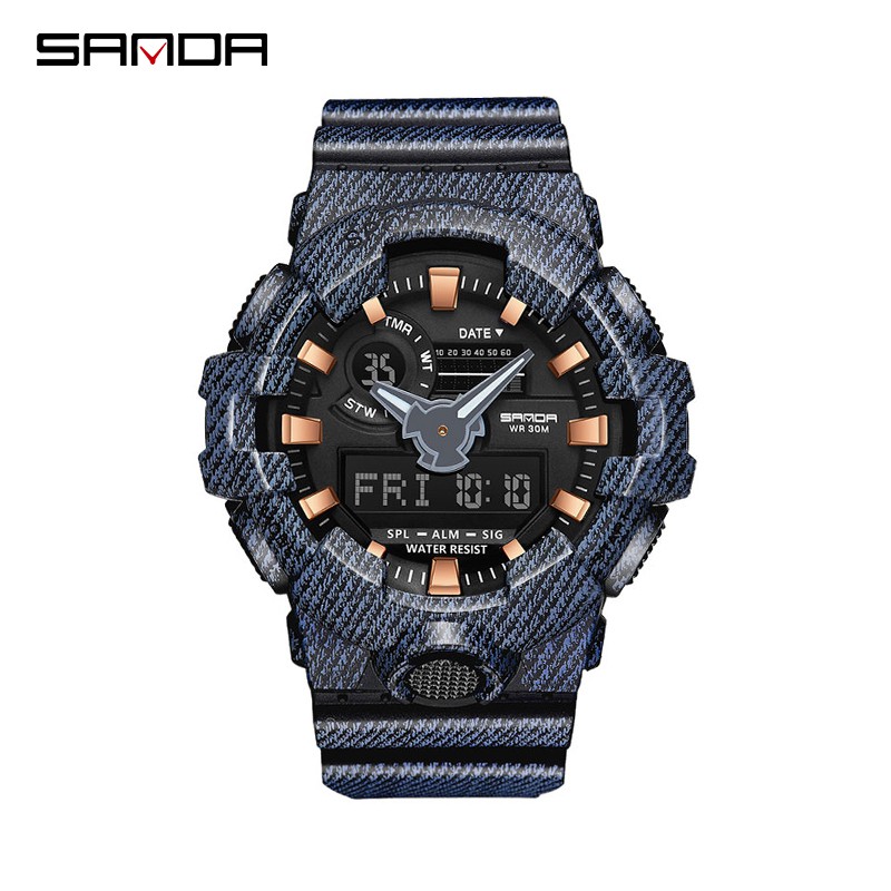 SANDA 700 Jam Tangan Pria Digital Analog Dual Time Tali Rubber Anti air WATCHKITE WKOS