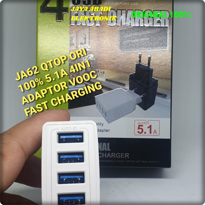 J62 QTOP ADAPTOR BATOK 5.1A KEPALA 4 PORT USB SUPPORT FAST CHARGING TRAVEL ADAPTER CHARGER FLASH CASAN ADAPTIVE QUICK QC FLASH ADAPTOR CAHRGER UNIVERSAL BISA UNTUK SEGALA JENIS MERKHANDPHONE DAN SEGALA USB HANDPHONE BISA UNTUK NGECAS 4 SEKALIGUS