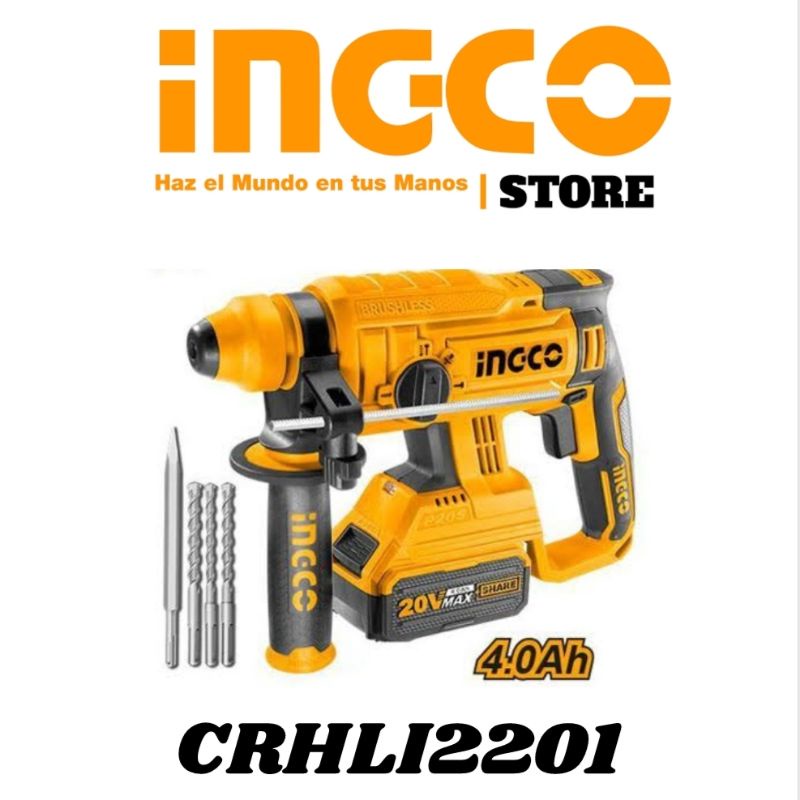 MESIN BOR ROTARY BATERAI CORDLESS 20V BRUSHLESS T-CRHL12201 BONUS 2 SET SARUNG TANGAN INGCO