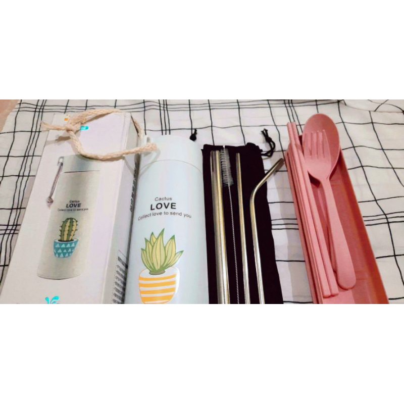 Sendok set stainless,  sendok set jerami, sedotan set stainless, botol kaca tumblr