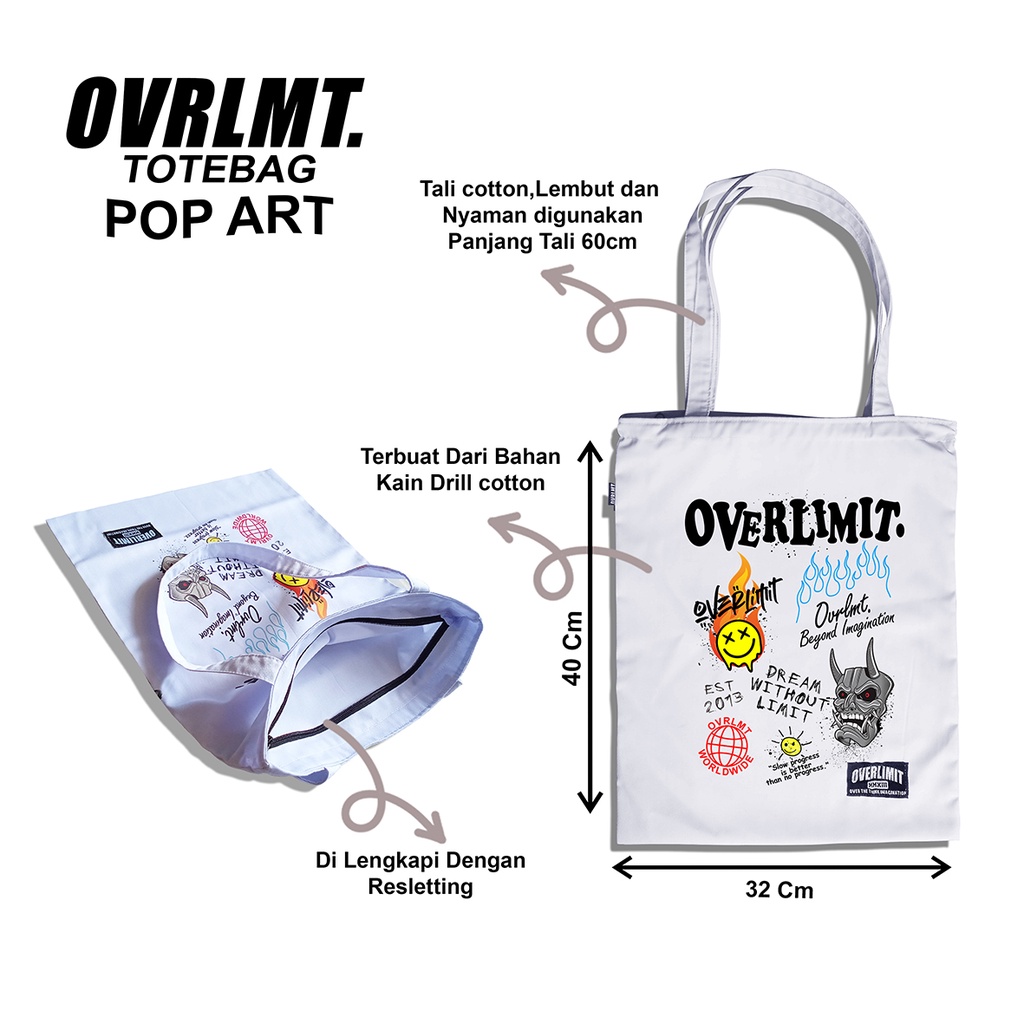 OVERLIMIT SPOP ART TOTEBAG | TAS | TOTE BAG | RESLETING | ZIPPER BAG