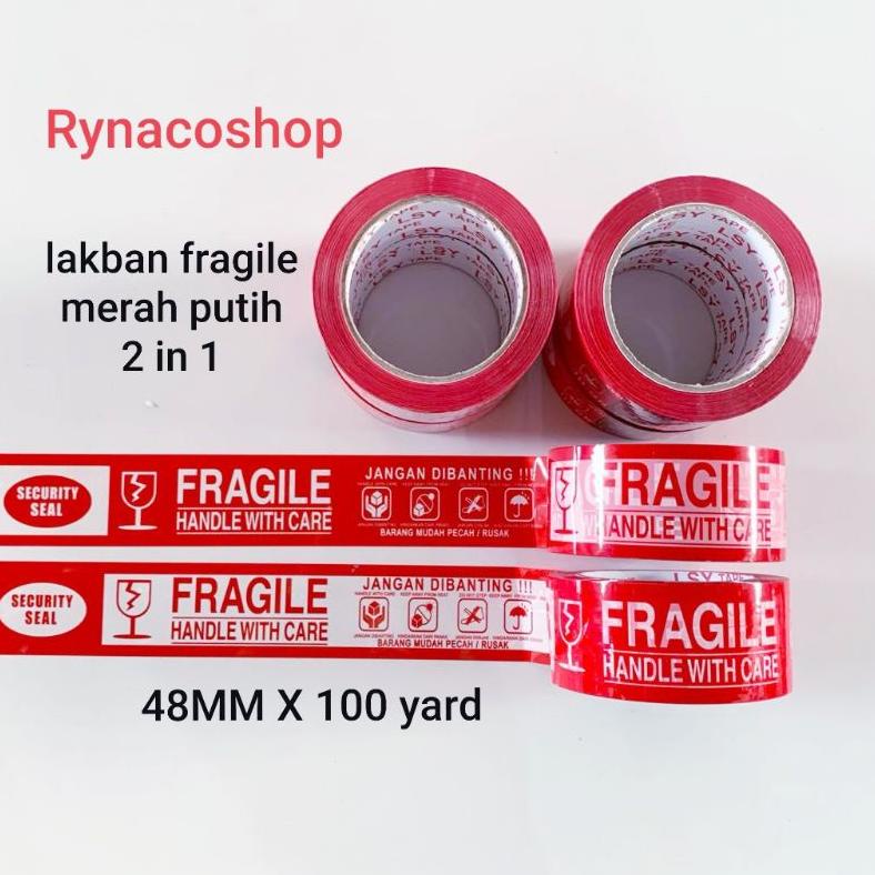 

((BISA COD)) lakban fragile merah putih 2in1 & 3in1 100 yard