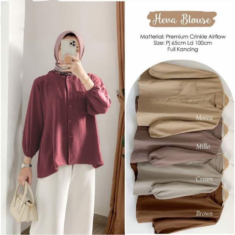 kemeja blouse wanita heva crincle premium