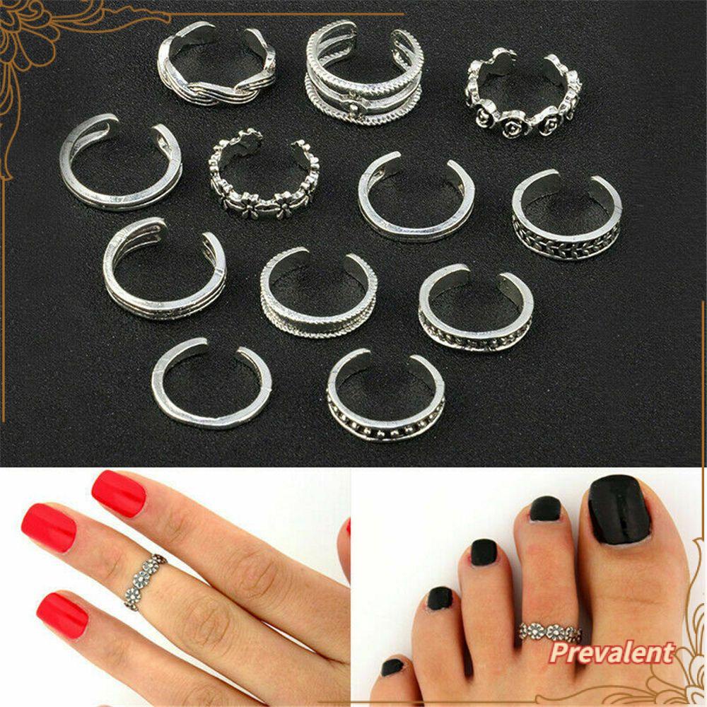 12pcs / SET Cincin Jari Kaki Model Terbuka Untuk Pantai