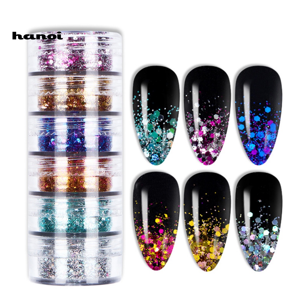 Han_ 1 Set Bubuk Sequin Glitter Dekorasi Nail Art / Manicure