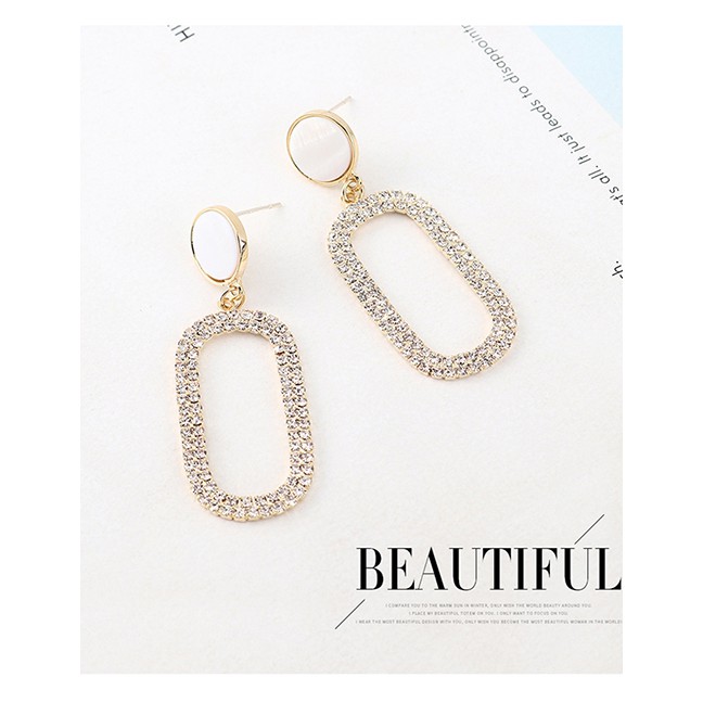 LRC Anting Tusuk Fashion Golden Resin Cutout Geometric Earrings With Diamonds Y63212