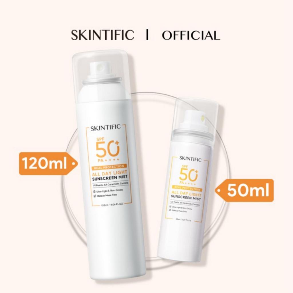 SKINTIFIC All Day Light Sunscreen Spray SPF50 PA++++ Sunscreen Mist Anti UV UVA UVB 50ml (Travel size) &amp; 120ml