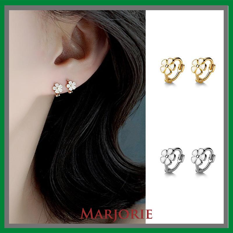 S925 Silver Retro Daisy Earrings Anting Hoop Sederhana Desain Niche Gesper Telinga-MJD