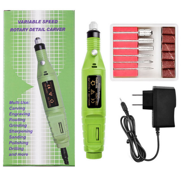 Bor Mini / Alat Ukir Grafir / Gerinda Listrik Mini / Pen Ukir / Pedicure Manicure Machine Set-Green - charger