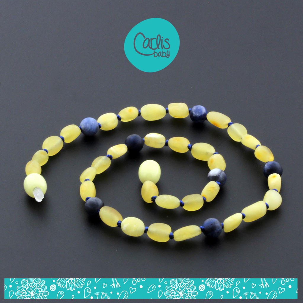 Kalung Amber tumbuh gigi bayi dengan Sodalite AG37 by Carlis Baby