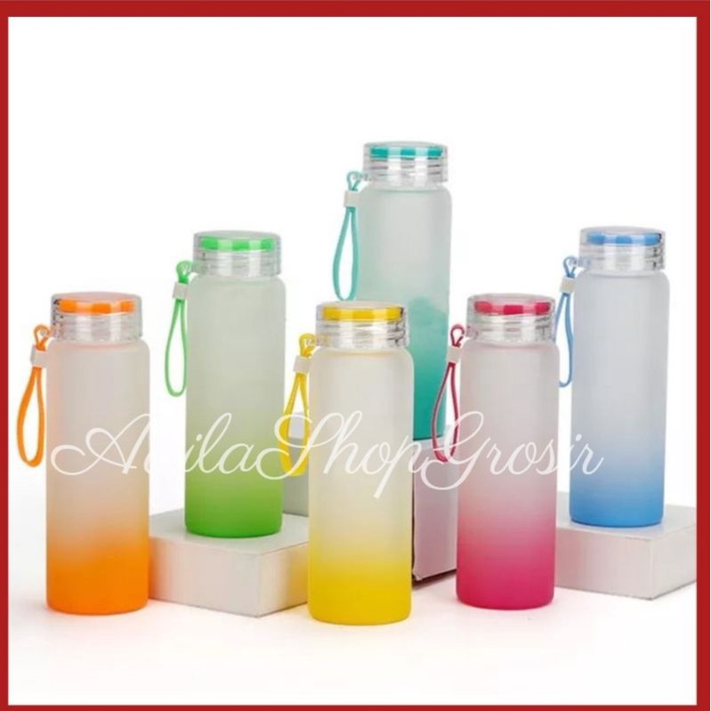BOTOL MINUM GRADASI HELLO MASTER POLOS 450ml KACA TEMPAT MINUM UNIK / TUMBLER WATER BOTTLE GLASS