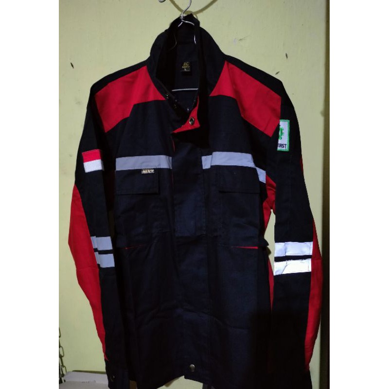 SEMIJAK MERAH DONGKER NAVY TERLARIS SERAGAM BAJU SAFETY WEARPACK ATASAN KAIN DRILL