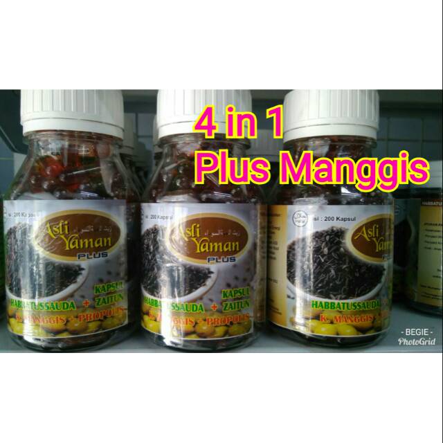 Asli Yaman 4 in 1 Plus MAnggis 200 Kapsul (Kapsul Habbatussauda + Zaitun + Propolis + Manggis)