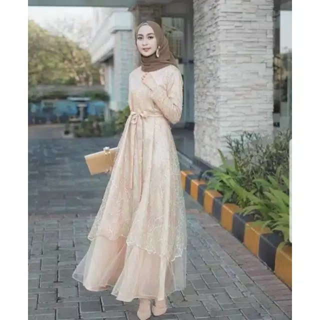 ꧁𓊈𒆜𝔢𝔩𝔦𝔷𝔦𝔞.𝔠𝔩𝔬 𒆜𓊉꧂ Gamis Alya Tulle /gamis tulle Alya / baju kondangan/ baju pesta/ baju brokat/ gami