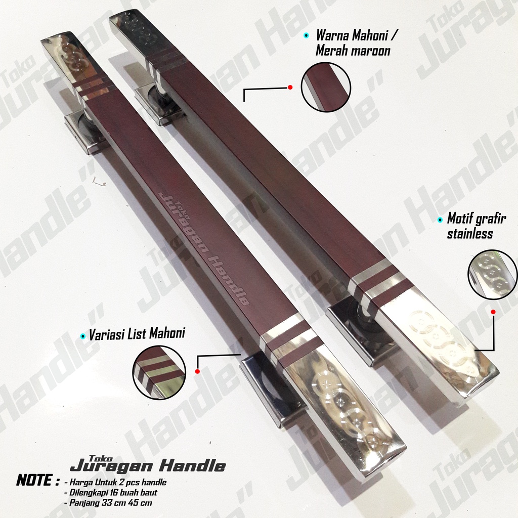 gagang pintu logam stainless tebal 45 cm / handle pintu kuputarung pintu buka 2 daun / pegangan pintu minimalis warna coklat tua mahoni maroon