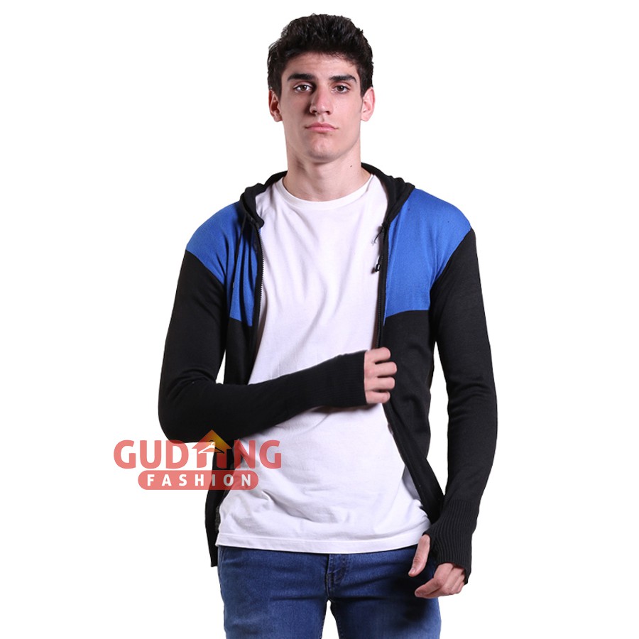 Jaket Rajut Biru Hitam Pria  - SWE 654
