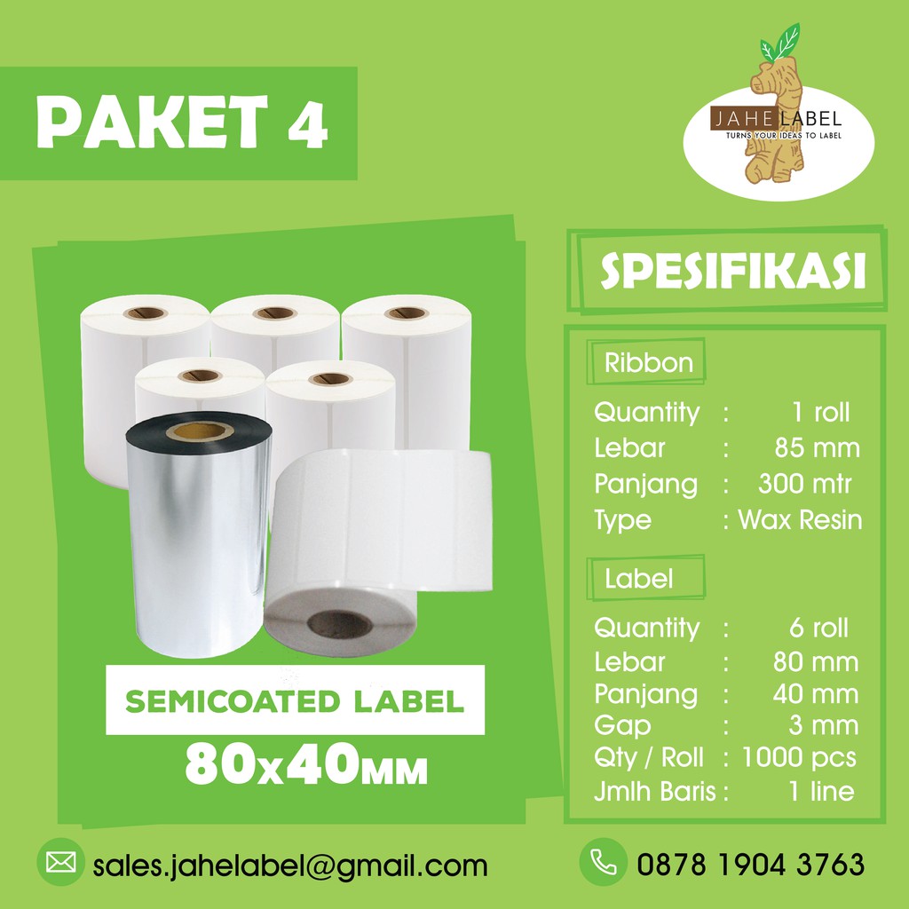 

PAKET STIKER LABEL BARCODE 80x40 mm SEMICOATED 6 LABEL + 1 RIBBON