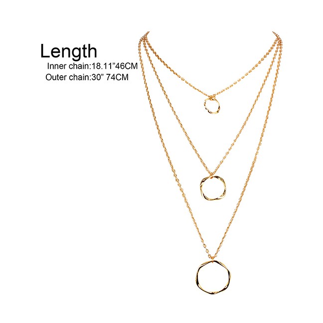LRC Kalung Fashion Gold Multi-layer Irregular Disc Metal Necklace F71742