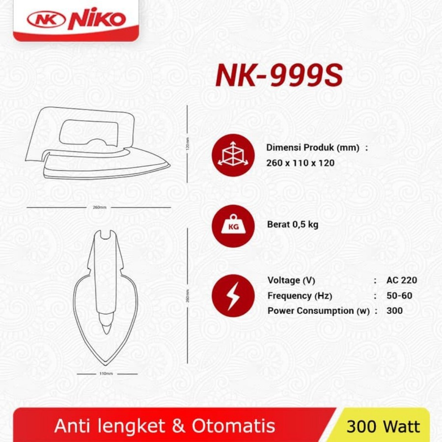 SETRIKA LISTRIK NIKO NK 999S GOSOKAN LISTRIK NIKO 999S