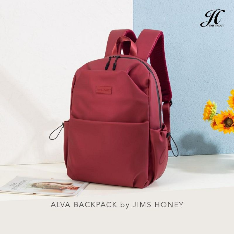 Alva Backpack Jimshoney Original Tas ransel pria wanita tas sekolah kerja anti air muat laptop cod-ALVA RED MERAH