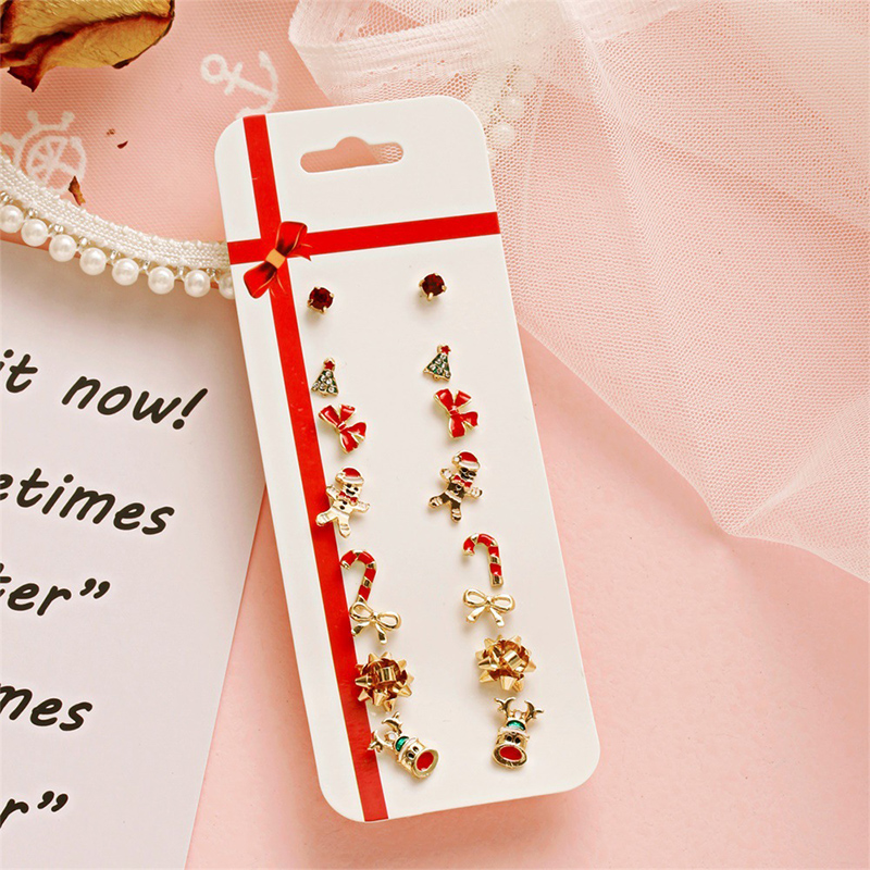 8 Pasang / Set Anting Desain Santa Claus Elk Snowflake Snowman Untuk Aksesoris Natal