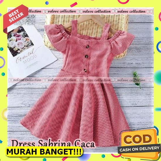 Dress Vest Jeans Anak Perempuan Import Size 1-3 Tahun Dress Sabrina Caca Kids Merah [Baju Anak 0153]