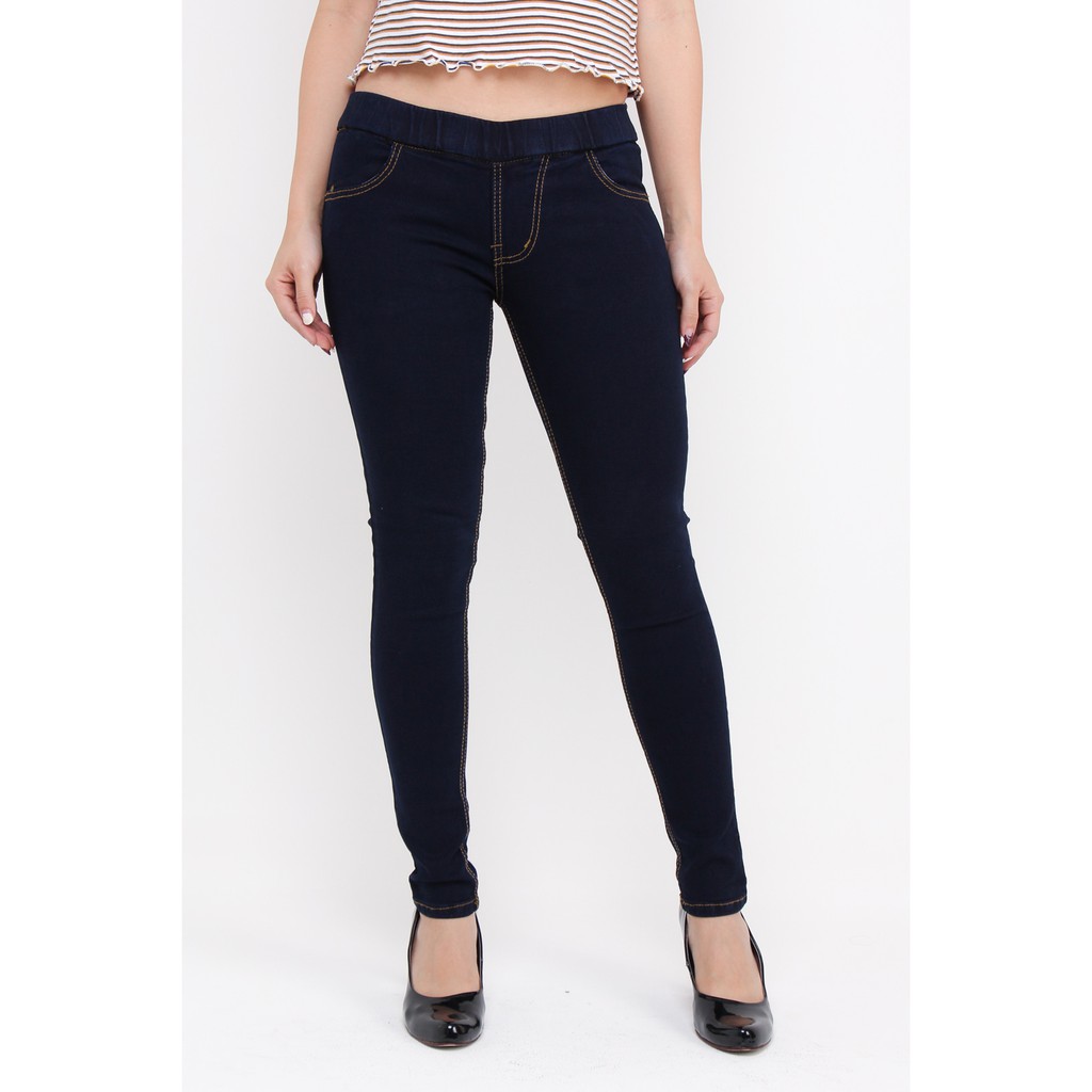 Legging Jeans Wanita Warna Biru Dongker 8102 Jeans Stretch Pinggang Karet Murah Hemat Berkualitas