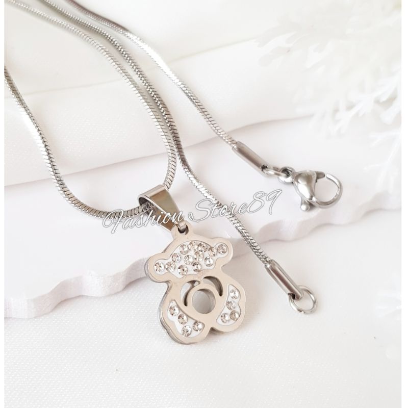 ready kalung Bear Fashion Dewasa dan Anak Impor titanium gold &amp; white Antikarat Selamanya Kalung Tedy Bear Titanium Impor Permata Kalung Anak Dewasa LTNx