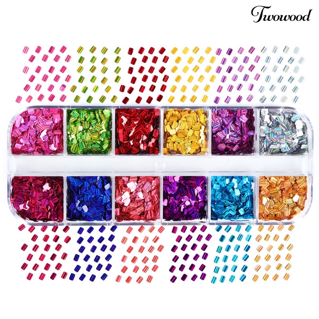 12 Grids Glitter Sequin Bentuk Persegi Panjang Portable Untuk Manicure