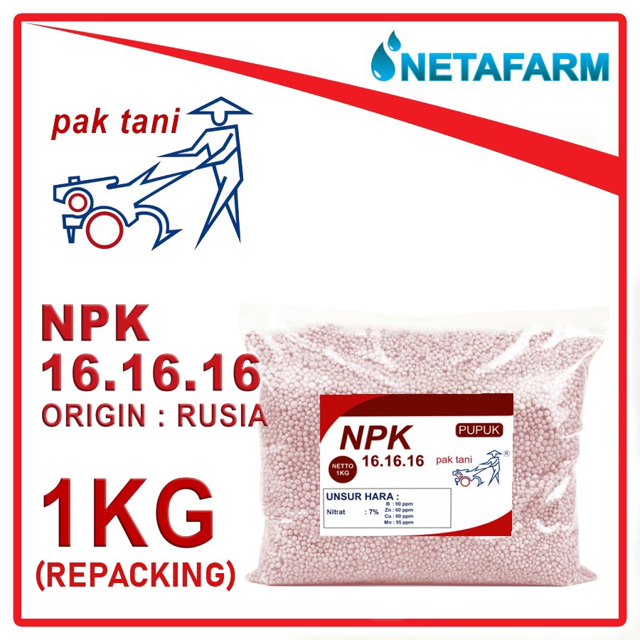 Pupuk NPK PAK TANI Mutiara Merah 16-16-16 Penyubur Tanaman 1 KG Repack