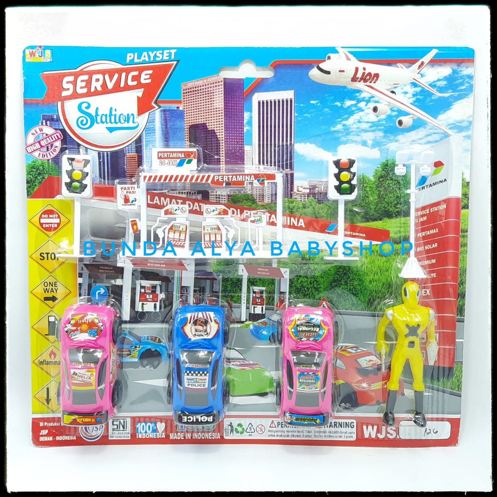 Mainan Lalu Lintas Anak Service Station Playset - Set Mainan Pom Bensin Plus Mobil Mobilan Rambu Lalu Lintas