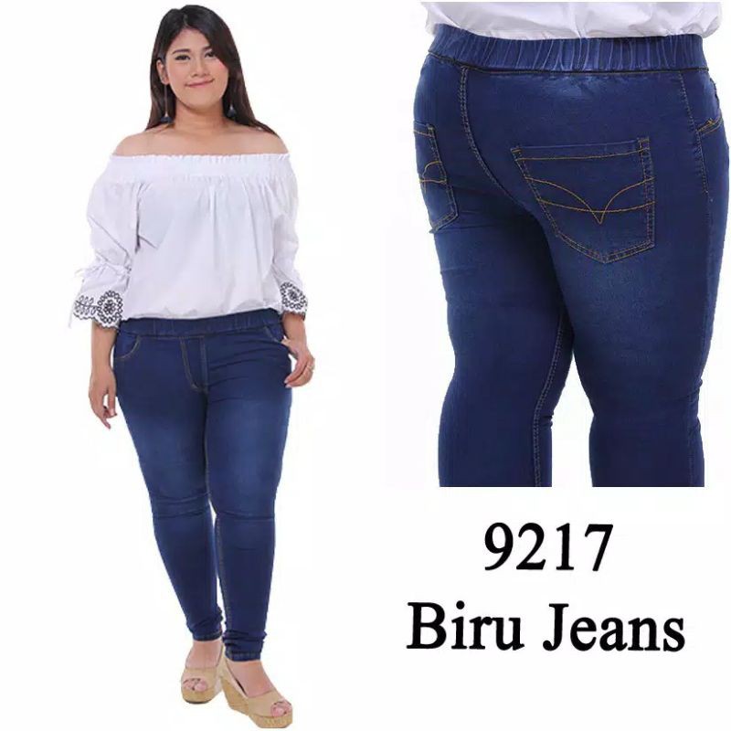 Legging Jegging Jeans Pinggang Karet Cewe Wanita Super Jumbo Big Size