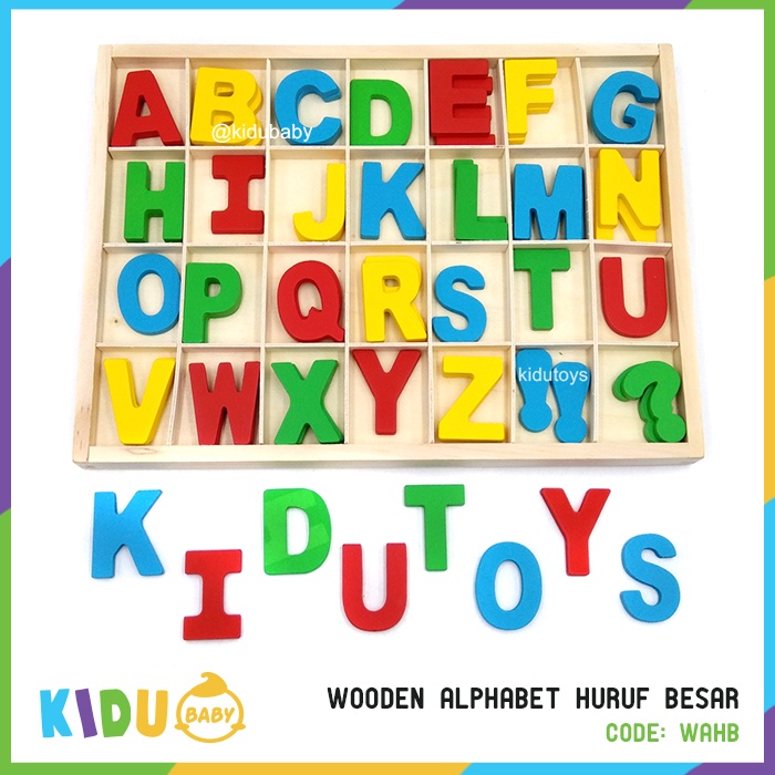 Mainan Montessori Anak Alphabet Kayu Huruf Besar / Wooden Alphabet Capital Letters Kidu Baby