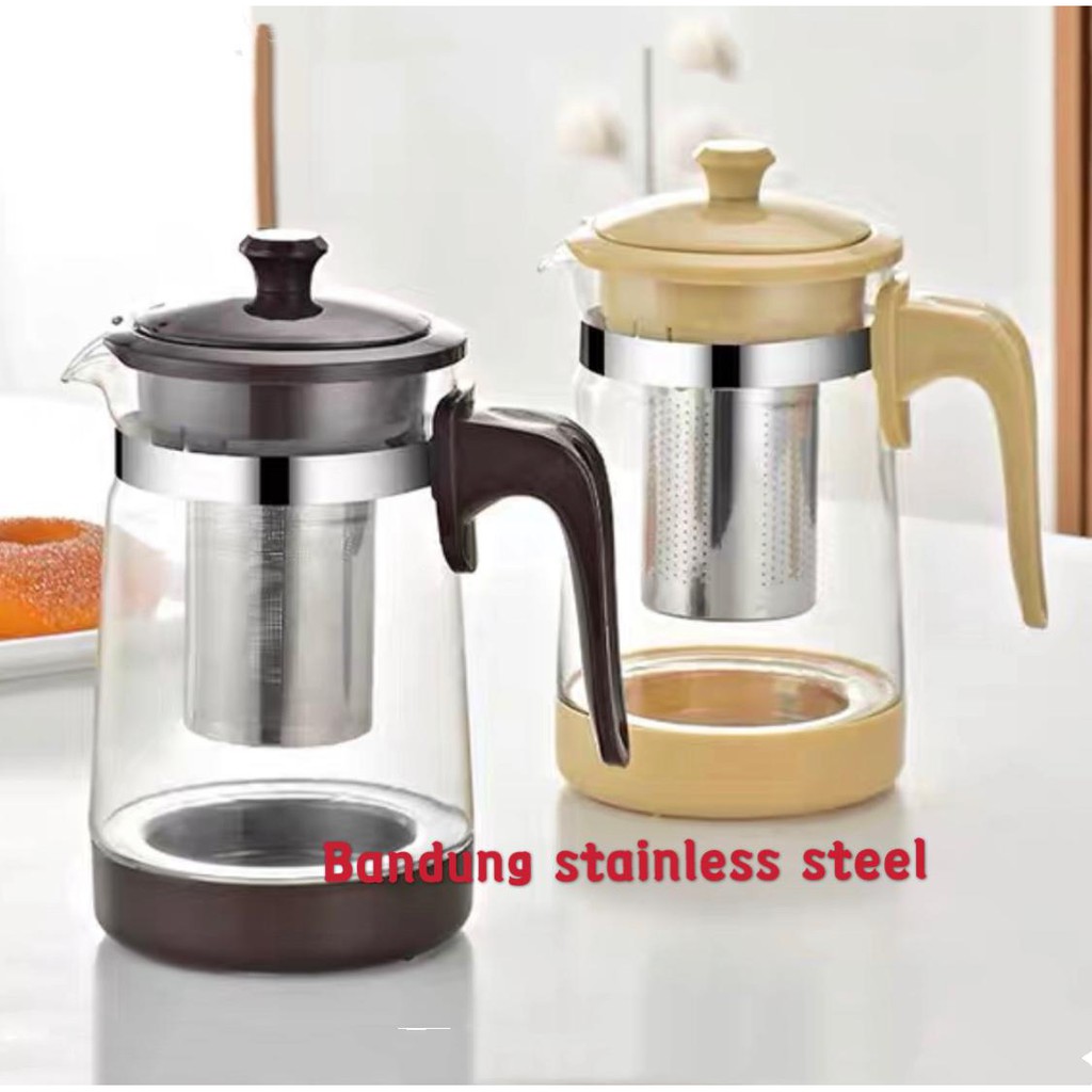 Teko teh kopi dengan saringan 900ml kaca tea pot glass elegan unik