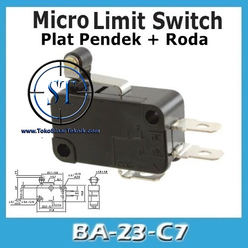 BA-23C7 Micro Limit Switch Saklar Besar Switch + Plat Pendek + Roda Saklar Pintu Body NO NC 7-3