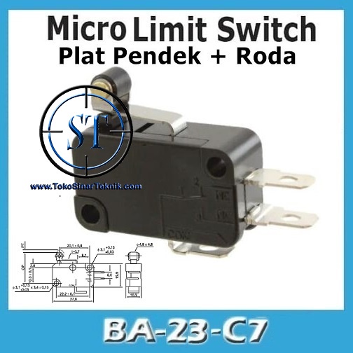 BA-23C7 Micro Limit Switch Saklar Besar Switch + Plat Pendek + Roda Saklar Pintu Body NO NC 7-3