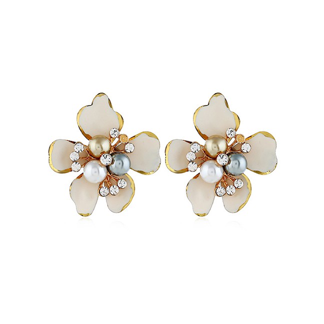 LRC Anting Tusuk Fashion Alloy Diamond Flower Earrings F36731