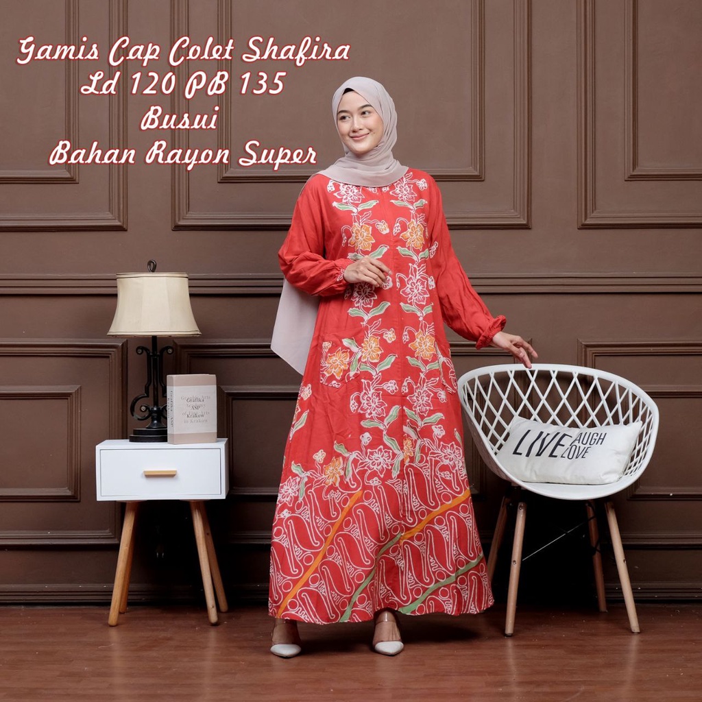 GAMIS SAFIRA MATT RAYON PREMIUM MOTIF BUNGA COLET RESLETING DEPAN DRESS WANITA KEKINIAN BATIK CAP PEKALONGAN