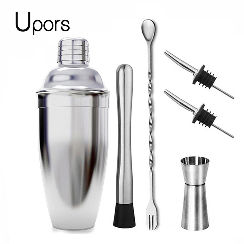 

UPORS 6 in 1 Bartender Drink Bar Set Cocktail Shaker Stainless Steel 750ml - BA016 - Silver
