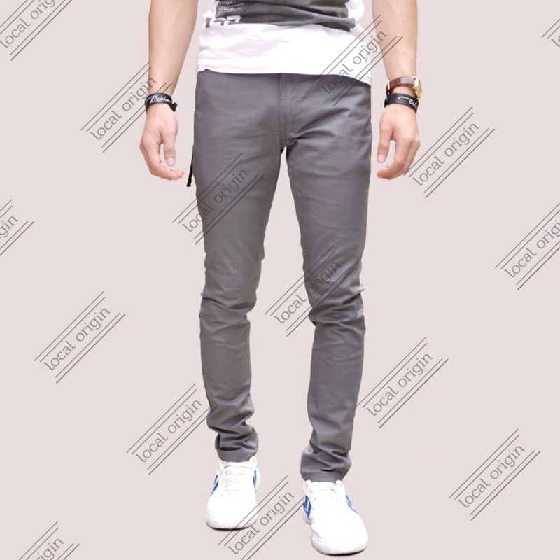 CELANA PRIA CHINOS SLIMFIT ABU - CHINO PANJANG PRIA SKINNY PENSIL