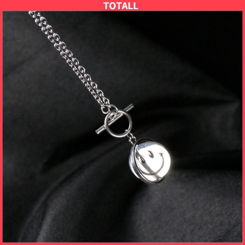 COD Kalung Rantai Sweater Rantai Klavikula Berputar Dua Sisi Smiley Necklace Pendant Necklace-Totall