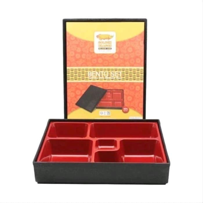 Bento Box 5 sekat Plus Tutup Japanese Set Golden Dragon Melamin Hokben