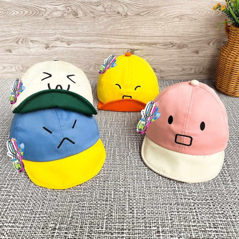 Jocoproduction - Topi Baseball Fashion Hat Anak Bayi Laki-laki & Perempuan Motif Ekspresi Lucu Bordir Emoji Unisex-1