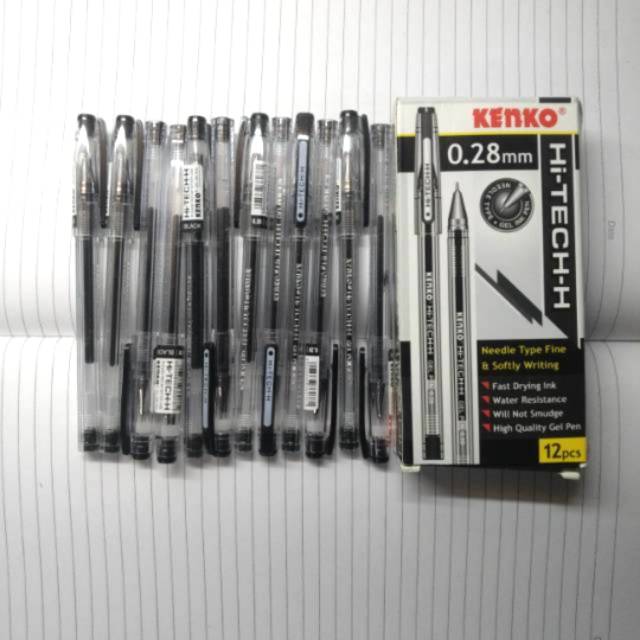 

Pulpen Kenko Hitech 0.28 mm cair Gel Eceran Per lusin Hitam