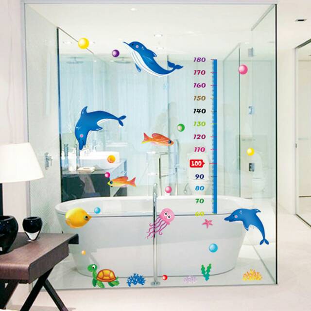 RELIZA WALL STICKER PENGUKUR TINGGI BADAN IKAN LUMBA LUMBA GROW UP DOLPHIN STIKER DINDING AY9236