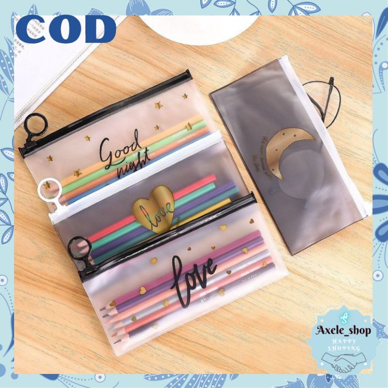 

[ COD ] Tempat Pensil Zip Transparan Motif Love / Tepak Pensil Lucu / Pouch Transparant