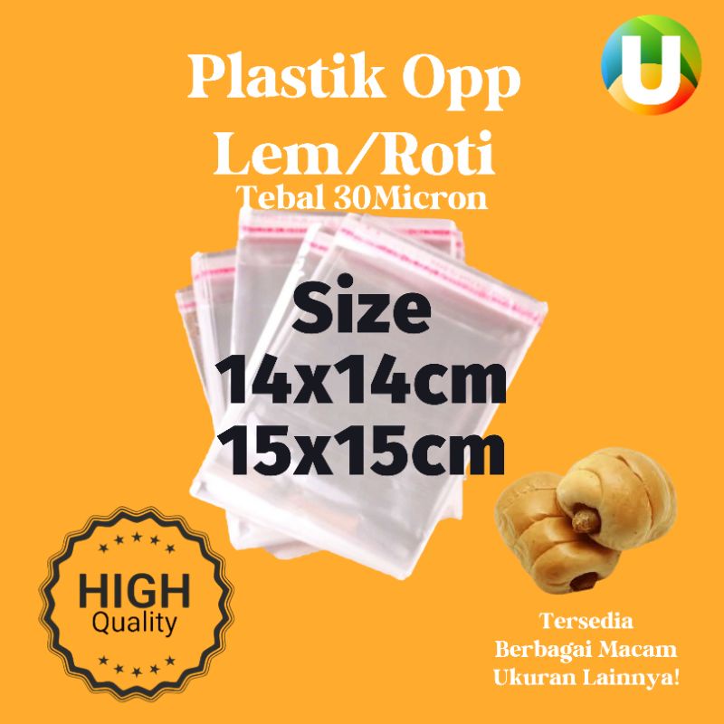 

[Isi 100Pcs] PLASTIK OPP 14x14+3cm / 15x15+3cm(LEM) Perekat Bening Roti Kemasan untuk Roti dan Aksesoris Harga Plastik Grosir Murah