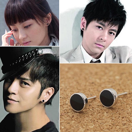 OW@ Men's Women's 925 Sterling Silver Black Vinyl Earrings Ear Studs Jewelry Charm